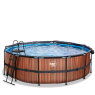 EXIT Wood zwembad ø450x122cm met zandfilterpomp en overkapping en warmtepomp - bruin