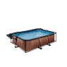 EXIT Wood zwembad 220x150x65cm met filterpomp en overkapping en schaduwdoek - bruin