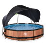 EXIT Wood zwembad ø360x76cm met filterpomp en schaduwdoek - bruin